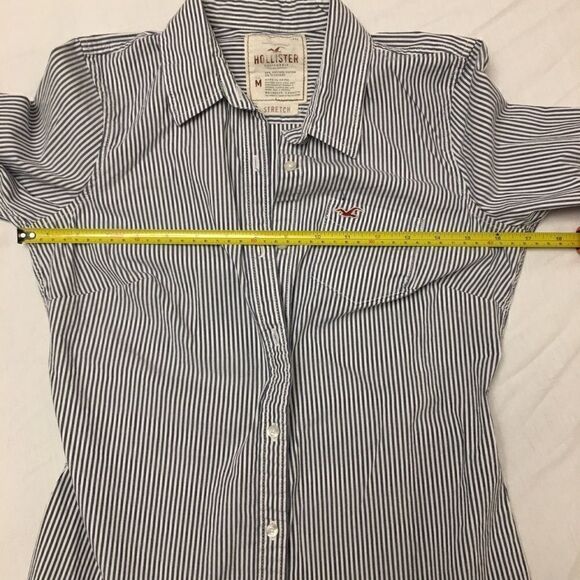 hollister White and Blue Striped Stretch Cotton Button Down Shirt Size Medium - Picture 5 of 9